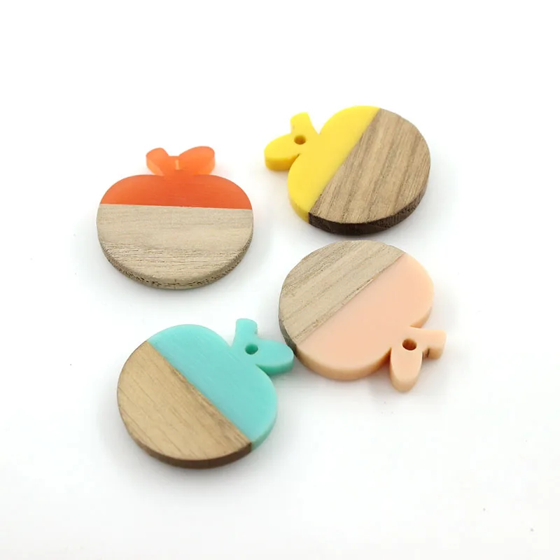 10 шт. деревянные серьги с рисунком яблока из смолы для женщин и девочек подвески