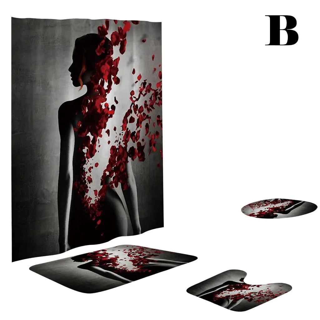 Happy Halloween Cover Mat Set Bathroom Shower Curtain Mat Set Bathroom Shower Curtain Waterproof Fabric Curtain Four-Piece