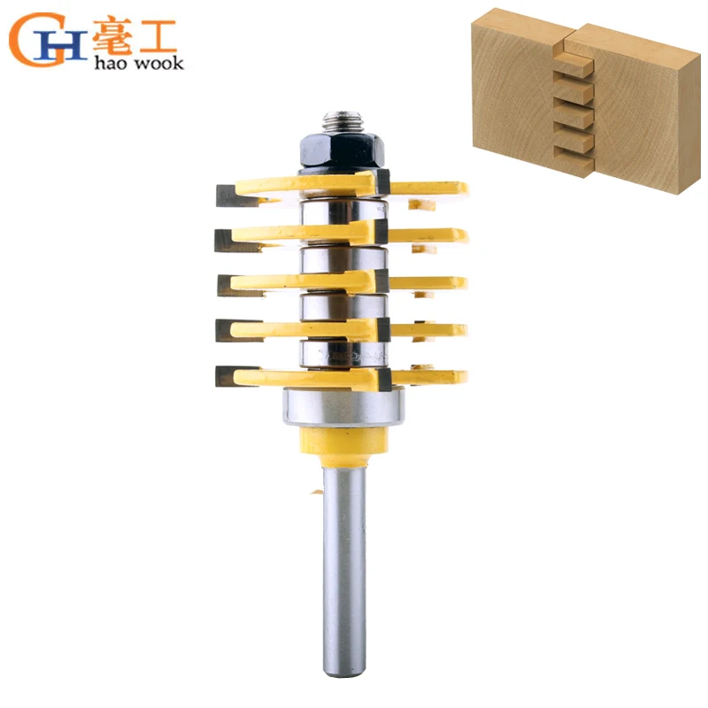 

Haowook 8mm Shank 1pc Box Joint Router Bit - Adjustable 5 Blade - 3 Flute For Wood Cutter Tenon Cutter for Woodworking Tools
