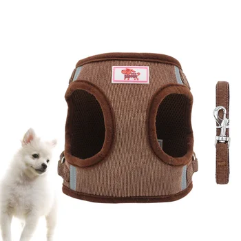 

Dog Vest and Leash Set Pet Harnesses Kit Breathable Pet Pulling Strap Reflective Leash Outdoor Chest Straps Accessories (Coffee,