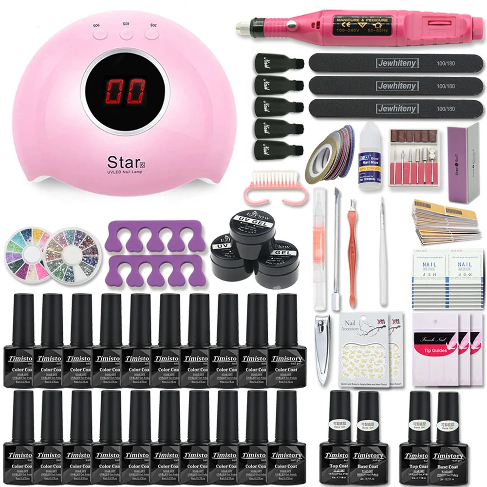 Koop 80W Uv Lamp Nail Set Voor Manicure Kit 10 20 Kleur Gel Lak Set Nail Boor Machine Kit nail File Tool Nail Extension Set