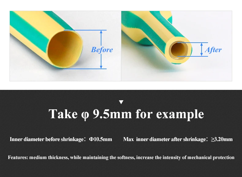 Description Picture 4 of item1M 3:1 Heat Shrink Tube with Glue Adhesive Lined Dual Wall Tubing Sleeve Wrap Wire Cable Kit Yellow Green Dual Wall