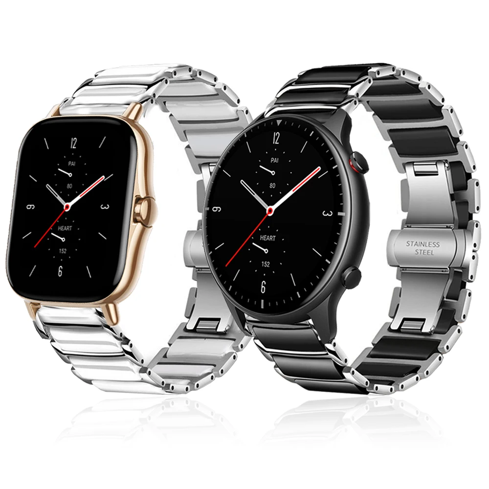Stainless Steel Ceramic Strap For Huami Amazfit Gtr 2 Gtr2 Wrist Band For  Xiaomi Amazfit Gts 2 Gts2 Replace Watchband Bracelet - Watchbands -  AliExpress
