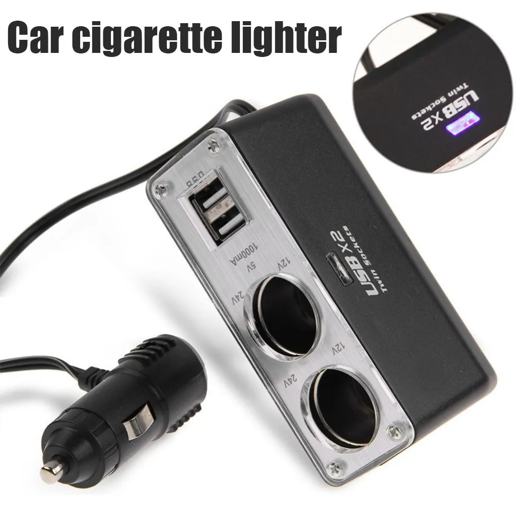 Автомобильный Зарядное устройство адаптер 2 гнездо прикуривателя Splitte Dual Usb Порты и разъёмы, украшенное мозаикой из драгоценных камней, 12/24v Напряжение Дисплей совместимый для Iphone Ipad# YL1