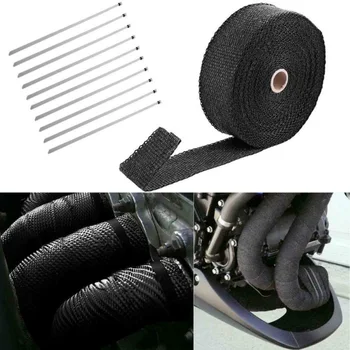 

Exhaust Heat Wrap Tape Black Wrapped Exhaust Pipe Fiberglass Insulation Tape 10 Cable Bundles Repair Warp Tape Household New