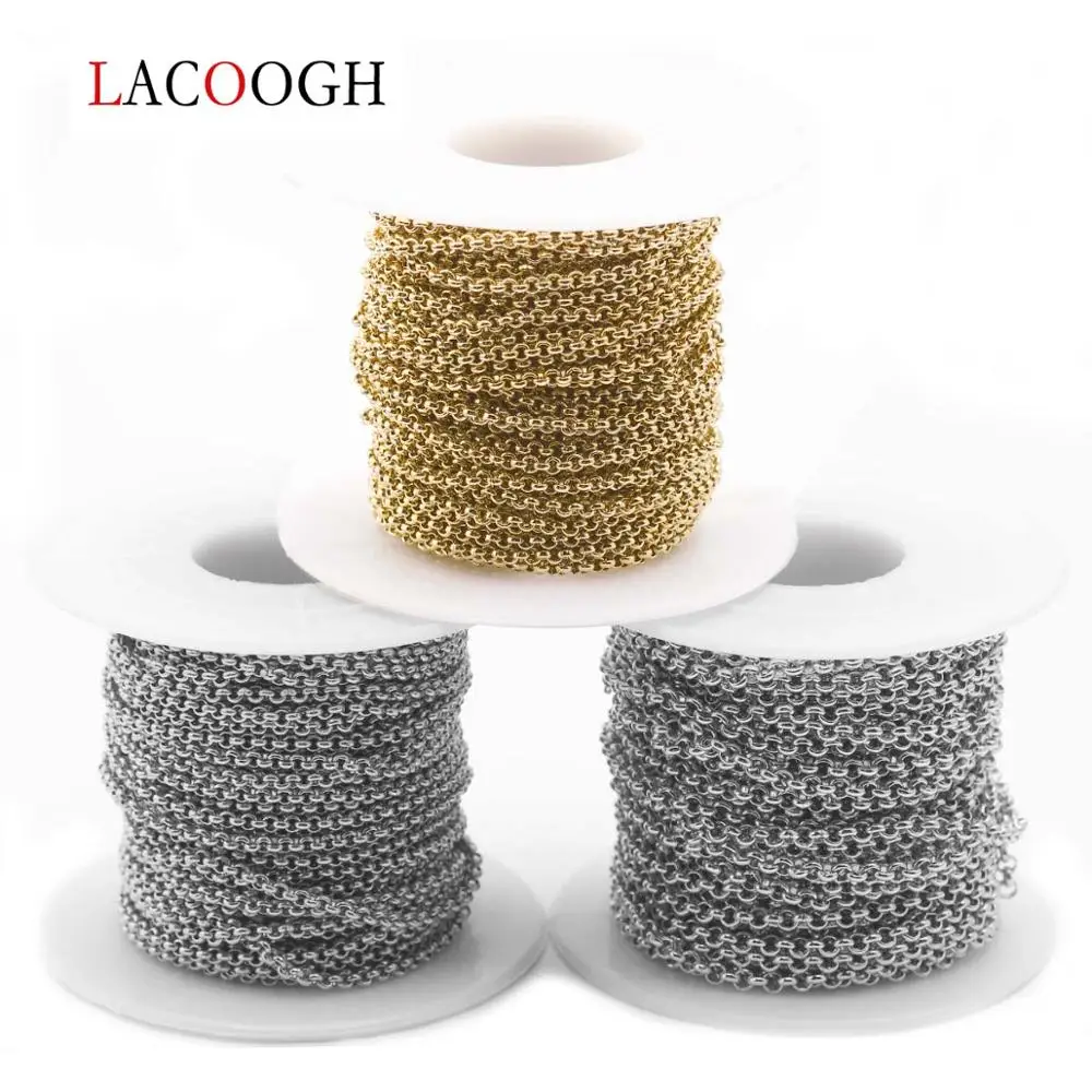 lacoogh 10Yard/lot Stainless Steel Bulk Link O Chain Silver Color Rolo Dia 2/2.5/3/4/5mm For Diy Necklace Jewelry Making | Украшения и