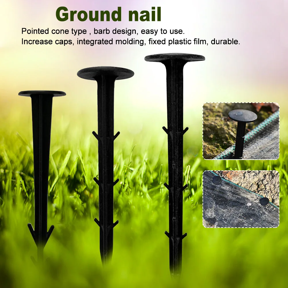 50pcs Garden Ground Nail Film Fixed Garden Pegs Pp Outdoor Mulch Shading Black Reusable Greenhouse Film Weed Plastic Fixed Pegs