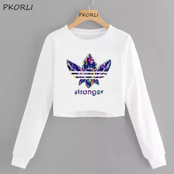 

Stranger Things cropped sweatshirt women Casual Hoodie Sweatshirts Stranger Things Hoodies lady girl Hip Hop Japanese Hoodies