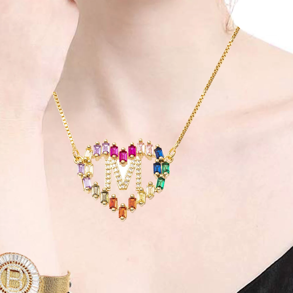 Hot Sale Rainbow AAA Cubic Zircon Necklace Heart Shape Letter Name Jewelry for Women Accessories Girlfriend Best Gift | Украшения и