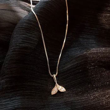 

People Fishtail Necklace Mermaid Ji Choker ins mori Series GIRL'S Diamond Set South Korea-Style Simple Versatile Short Chain