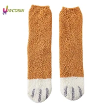 Jaycosin носки для женщин Зимняя симпатичная кошачья лапа коралловый женский набор носков теплые носки для женщин зимние носки с принтом Chaussette Femme