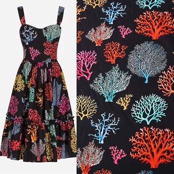 

100x140cm Fashion Seabed Coral Printed 100%Cotton Fabric For Woman Children Summer Dress Blouse Pants DIY Cloth Sewing