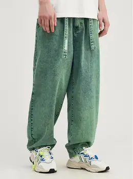 

2020 Autumn new Men Casual Jeans Loose Fit Straight Jeans Green Purple Color Oversized Baggy Denim trousers w874