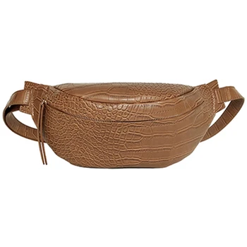 

Crocodile Pattern Pu Leather Waist Bags For Women Solid Color Funny Packs Ladies Belt Bags For Phone Female Funny Pack(Brown)