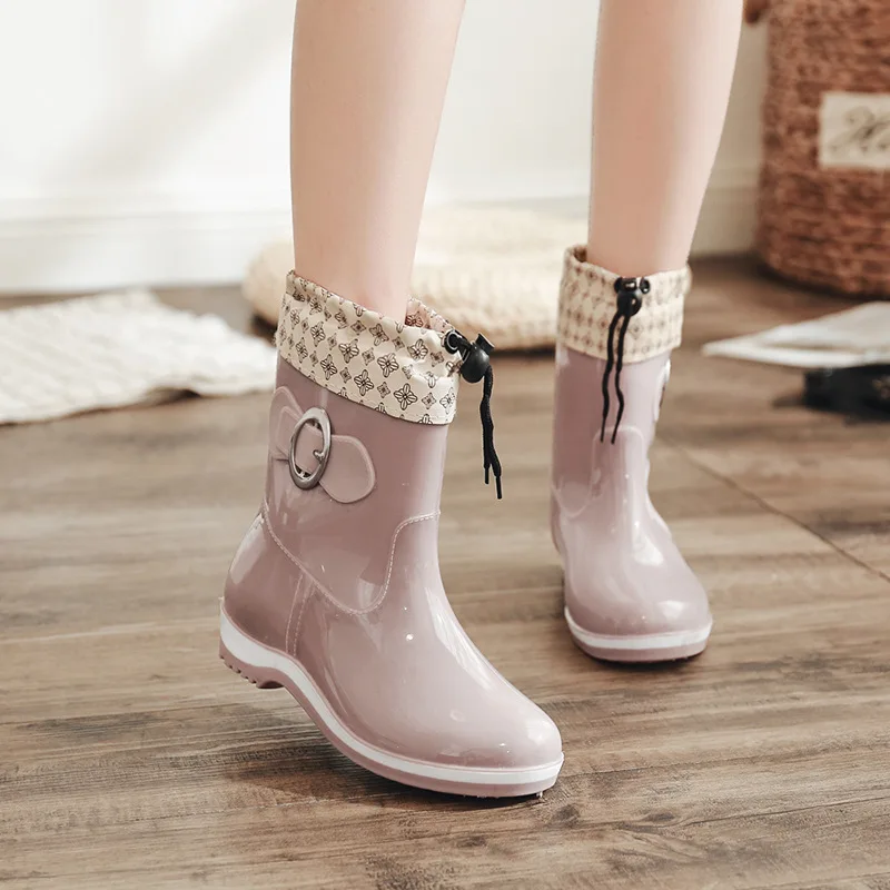 

Xin zhi of Rain Boots Women's Tube plus Velvet Rain Boots Women's Anti-slip Rain Shoes Short Rubber Shoes Adult Rubber Boots Sho
