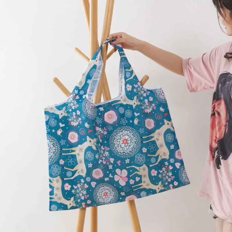 Reusable Shopping Bag Large Capacity Floral Print Folding Women Portable Foldable Pouch Eco Storage Grocery | Багаж и сумки