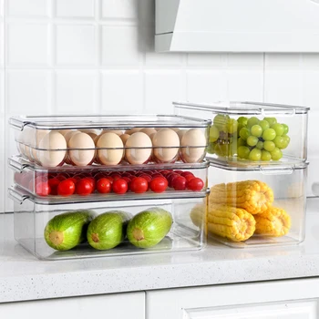 

PET Kitchen Refrigerator Storage Box With Vent Valve Egg Box Fruit Vegetable Storage Plastic Crisper Food Containers Storage Box