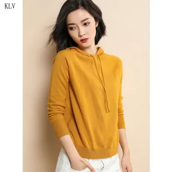 

2020 Autumn Winter Women Ladies Fall Knit Pullover Soft Wool Hooded Jumper Knitwear