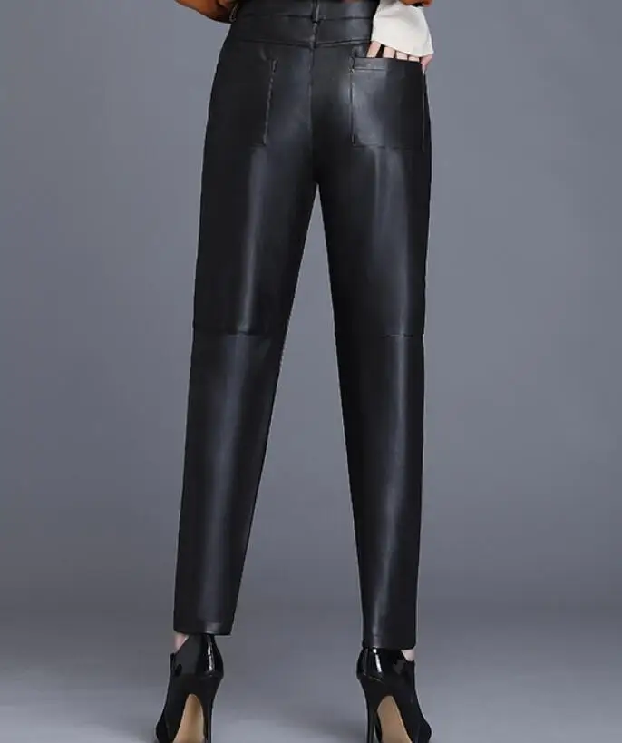 27-34, хит, весенние женские новые модные штаны-шаровары с высокой талией, тонкие бархатные штаны из искусственной кожи