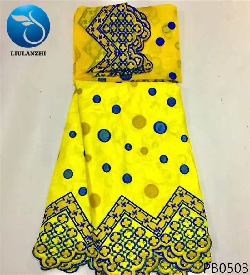 

LIULANZHI Bazin Riche Fabric Yellow Embroidery Afrcian Cotton Fabric Brocade 5+2 yards Nigerian Bazin PB05