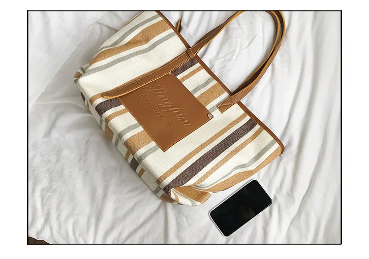Black White Blue Stripe Handbag 2019 Extra Large Canvas Tote Bags for Women Canvas Bucket Shopper Shoulder Bag Ladies Office Bag (11)