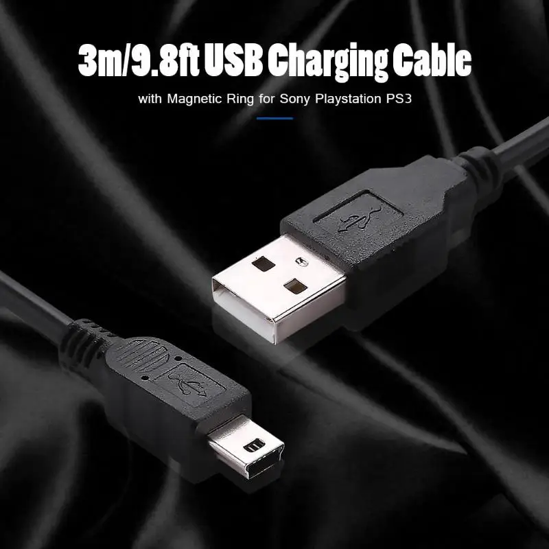 3m/9.8ft зарядка через usb кабель с магнитным кольцом для PS3 Беспроводной контроллер USB Зарядное устройство для sony Playstation PS3 аксессуары магнитная зарядка для playstation