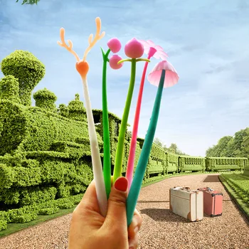 

40PCS Creative Net Red Peach Color Flower Gel Pens Deer Signature Pen Sun Flower Cherry Soft Glue Black Water Pen Stationery