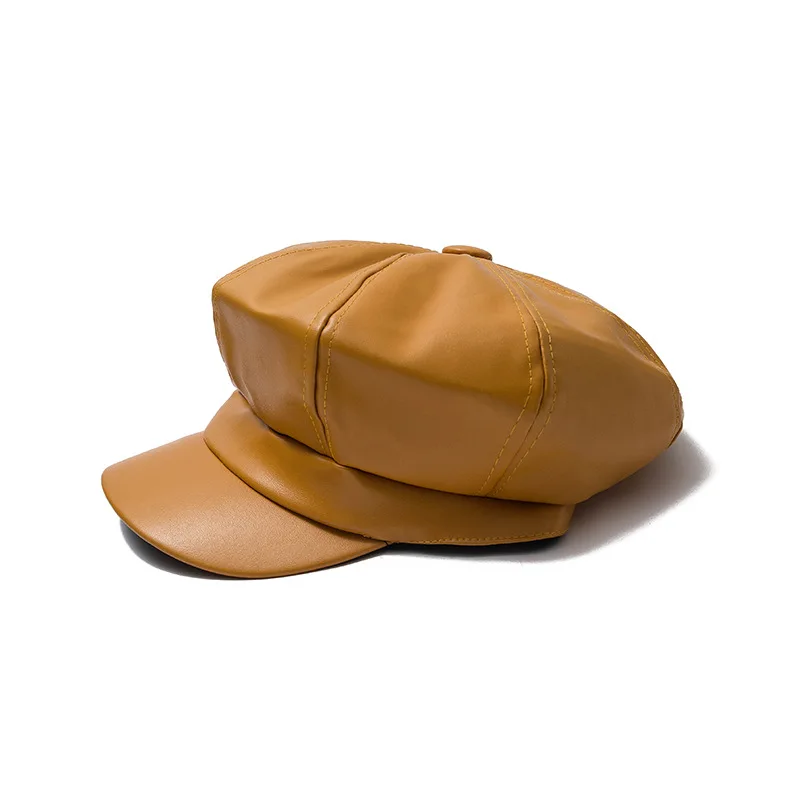 Женская осенне-зимняя восьмиугольная шляпа в стиле художника, женская шляпа из искусственной кожи, винтажные модные береты, женская шапка, теплый берет для прогулок D04 - Цвет: Yellow