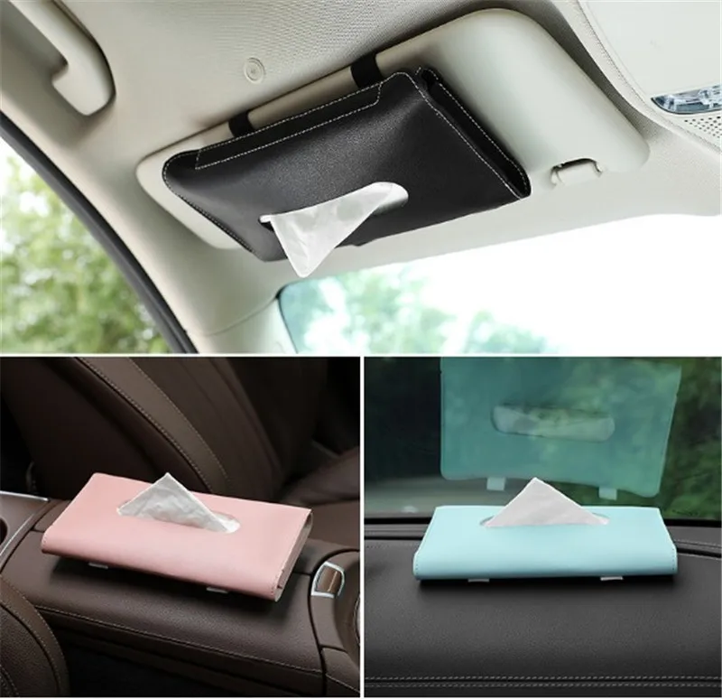 Car Sun Visor Leather Tissue Box Tissue Box Towel Sets Holder Auto