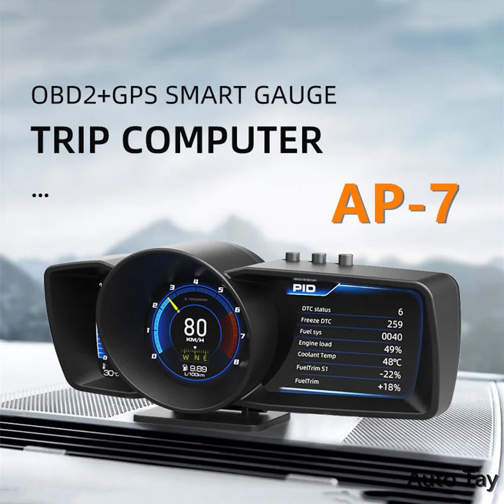 AP-7 OBD GPS смарт-датчик HUD Дисплей с сигнализацией, хорошее качество, освещенностью окружения светильник ЖК-дисплей OBD2 GPS Спидометр для автомобилей Грузовик HUD Дисплей аксессуары