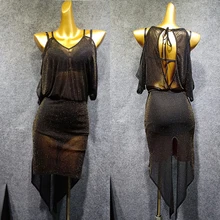 Латинское танцевальное платье женские черные сексуальные сетчатые платья с открытой спиной Сальса Самба Танго ча для занятий танцами одежда DN3845