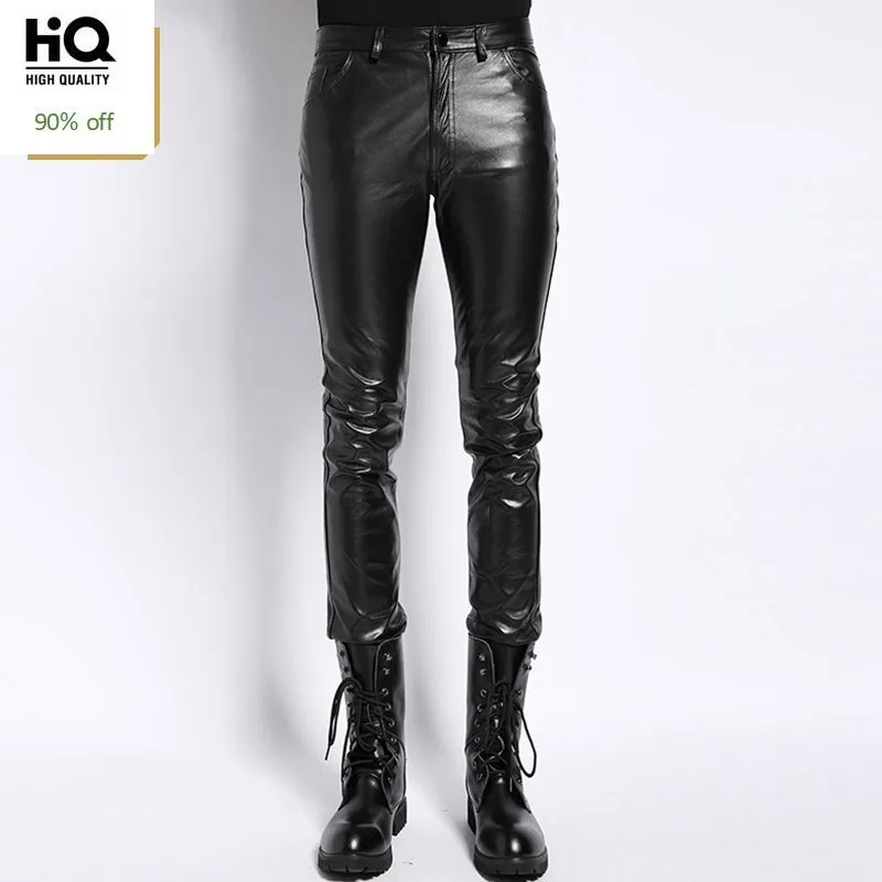 

Plus Size 6XL Mens Pantalon Autumn 2020 New Fashion Real Leather Trousers Motorcycle Casual Slim Fleece Lining Warm Pants Male