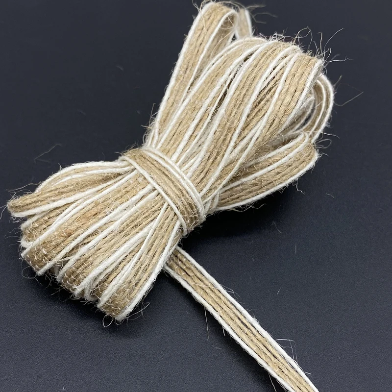 5yds 6mm 빈티지 황 마 Burlap Hessian 리본 레이스 웨딩 파티 크리스마스 장식 DIY 공예 선물 리본 포장 포장