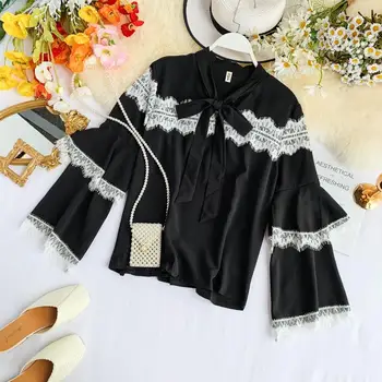 

women autumn chiffon lace blouse shirt