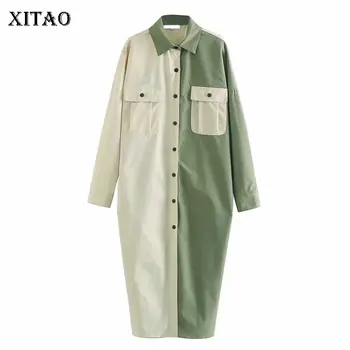 

XITAO Pleated Patchwork Jacket Fashion New Women Single Breast 2020 Spring Pocket Split Long Goddess Fan Casual Coat DMY3702