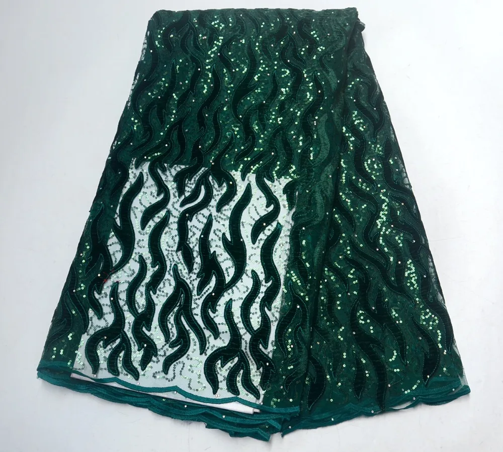 Тёмные высококачественные зеленый нигерийские кружева сеточка ткани африканская французская кружевная ткань с бархатное вышитое кружевное платье