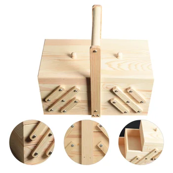 

1pc Wooden Sewing Box Jewelry Storage Box Cosmetics Case Organizer for Home