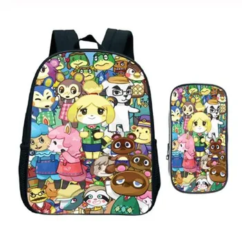 

Animal Crossing Backpack 2pcs Set Kids Cartoon Kindergarten School Bag Kids Bookbag Children Start Mochila Gift(Rucksack Pen Bag