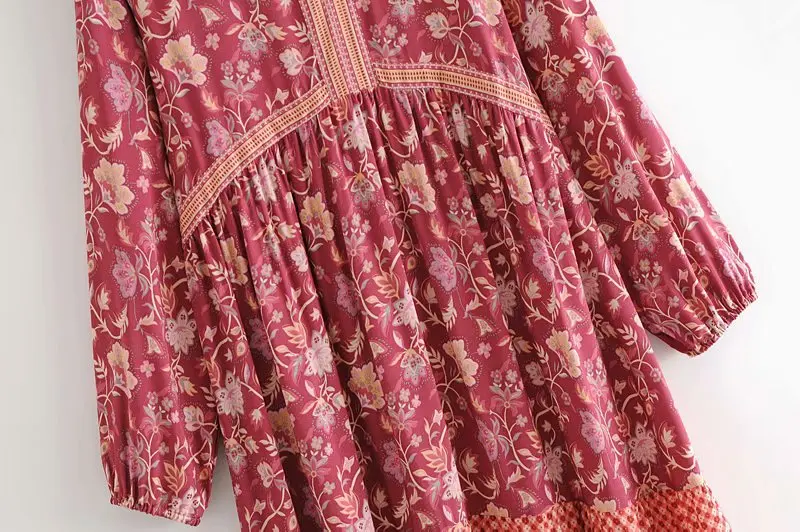 2020 Autumn Womens Maxi Dress Lantern Sleeve Cotton Boho Dress Floral Printing Runway Dress Chic Mujer Vestidos Daily Dresses