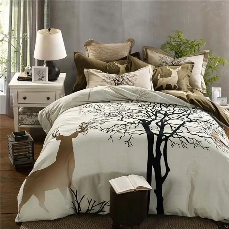 

Soft Cotton Tree Deer Print Bedding Set Thick Sanding Cotton Bedlinen Queen/King size winter Duvet cover set