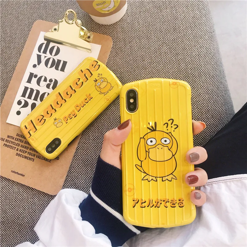 Милый Psyduck 3D полосатый желтый чехол для телефона антидетонационный Мягкий силиконовый чехол для мобильного телефона Iphone 6 6S 7 8 Plus X XS XR XSMAX