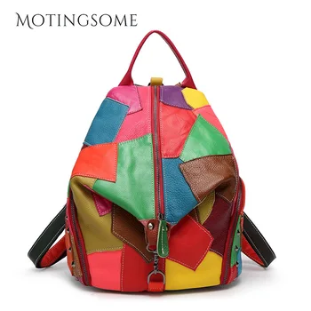 

Luxury Genuine Leather Sheep Leather Backpack Patchwork Women Cute Backpack Sheepskin Mochila School Bags for Teenage Girls 2020