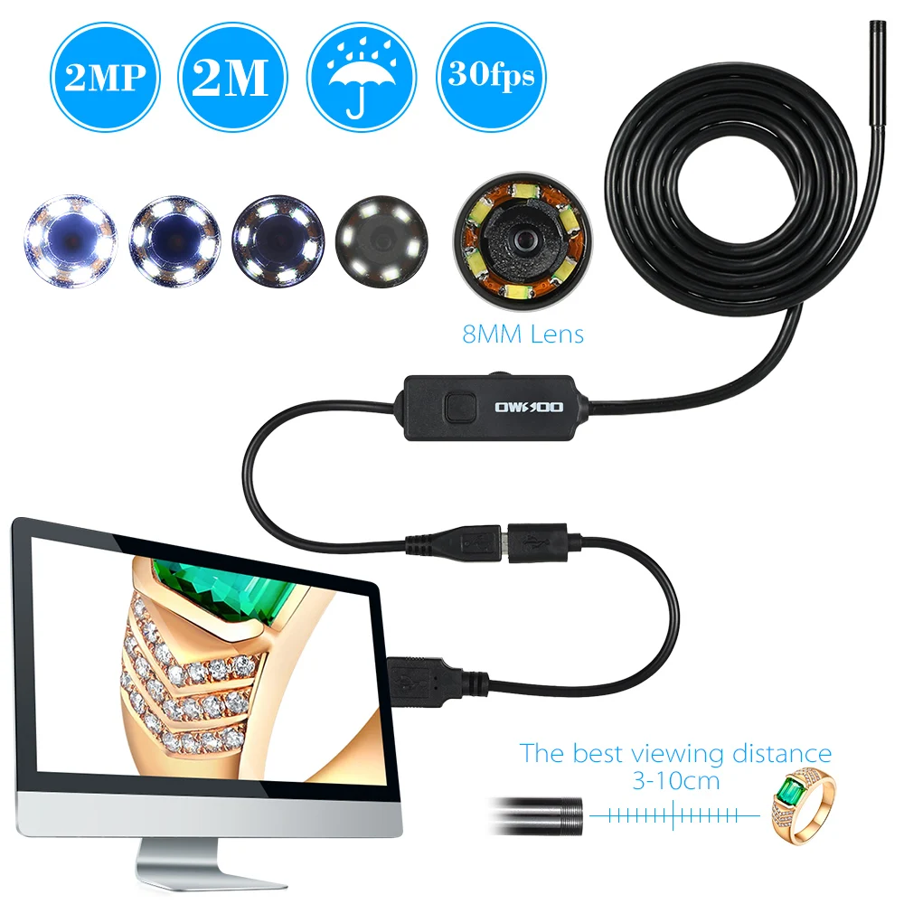 Car diagnostic scanner tool Android OTG USB Wire Endoscope Inspection Borescope 5M 2M 1M HD 6LED 8MM Lens Snake Tube Camera