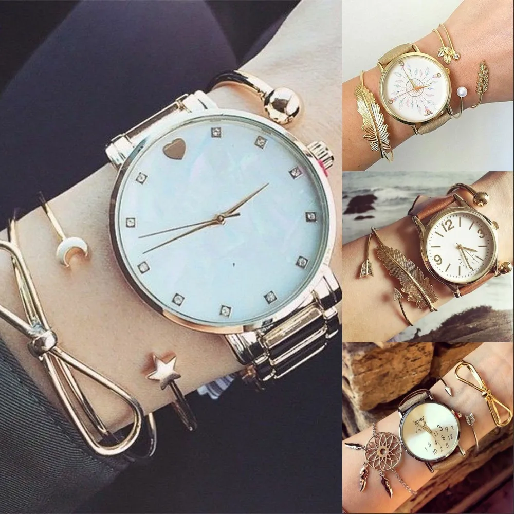 

SOUQ 5 Style Bohemia Vintage Bangle Round Ball Leaf Open Gold Silver Bracelet for Women Party Wedding Accessories