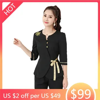 

Women massage clothes black 2pcs Sets Female Sauna foot bath Uniforms Beauty Clothing beautician clothes SPA Uniform