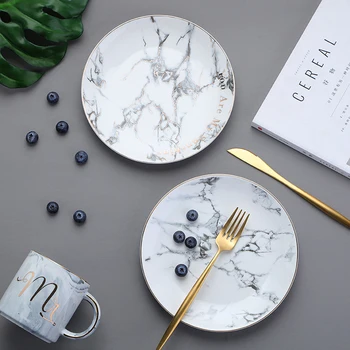 

Nordic Style Dinner Plates Tableware White Breakfast Gold Luxury Food Plate Restaurant Assiettes En Ceramique Round Tray EA60PZ
