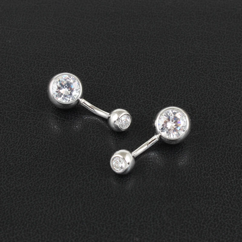 Real 925 sterling silver belly button ring clear double zircon stones body jewelry ball navel bar piercing jewelry free shipping