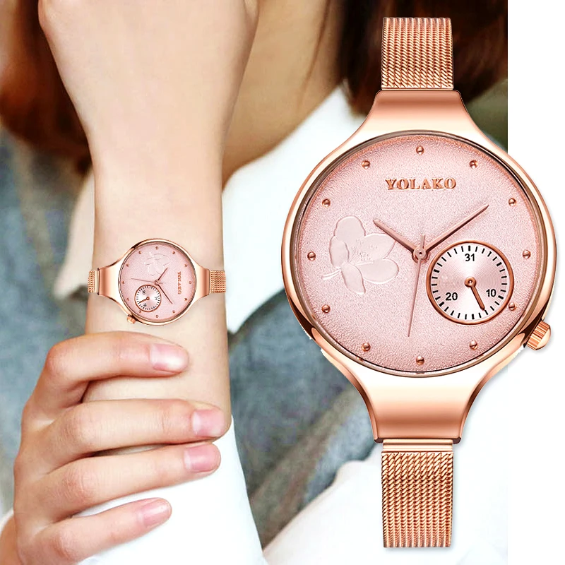 

Luxury Ladies Watch Alloy Fine Mesh Quartz Personality Creative Flower Pattern Dial Women Fashion Business Clock reloj mujer