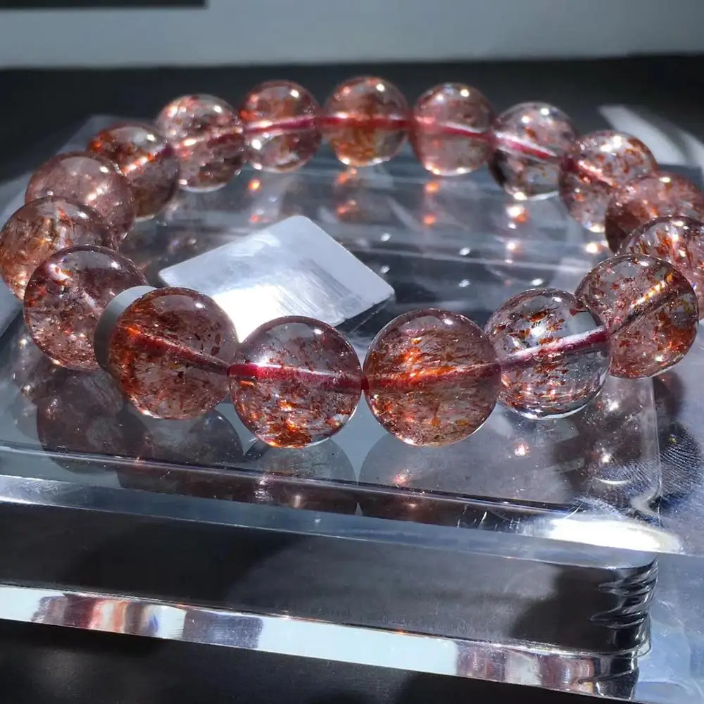 12 мм топ натуральный красный Lepidocrocite кварц браслет для женщин и мужчин кристалл супер семь 7 мелодий круглые бусины модные украшения AAAAAA
