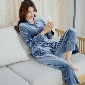 

Pajamas Warm Winter New Korean Gold Velvet Home Wear Luxury Elegant Ladies Large Size Thermal Pajamas Casual Home Clothing